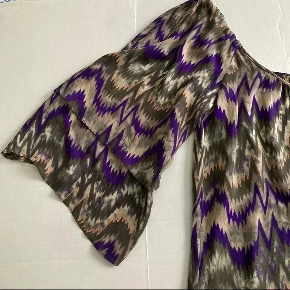 Parker silk abstract chevron print scoop neck tunic top medium - Picture 4 of 8